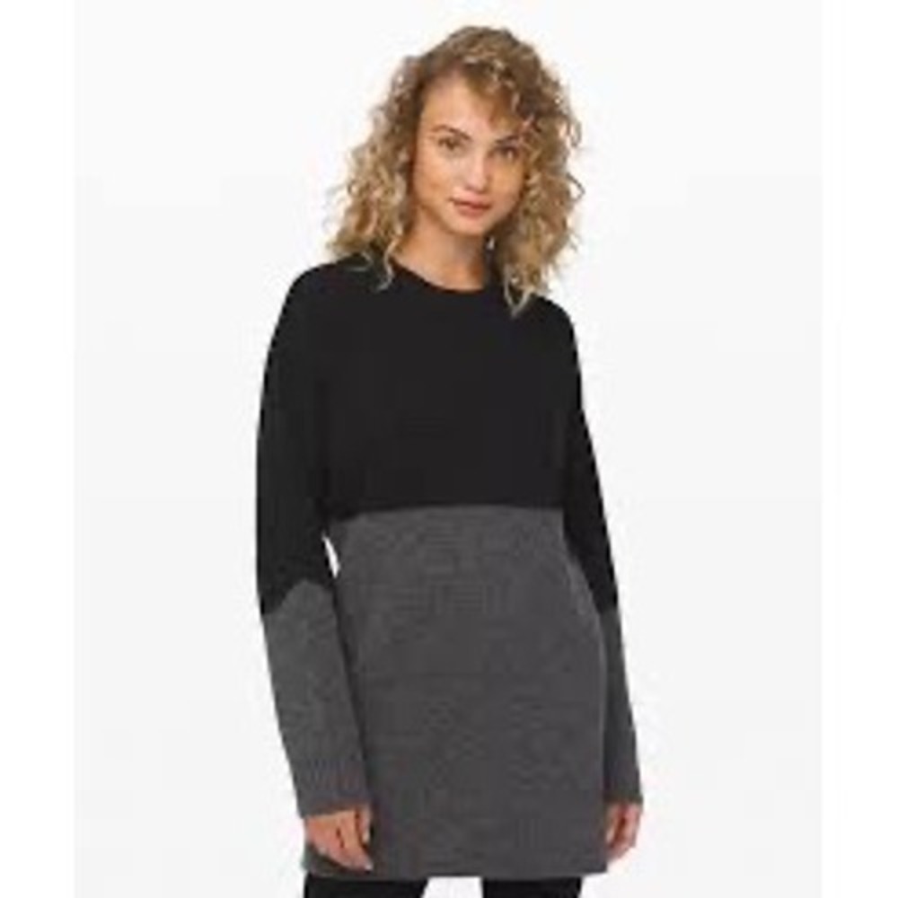 Lululemon Restful Intention Sweater Black Grey Wool Knit Pockets Est. Large EUC